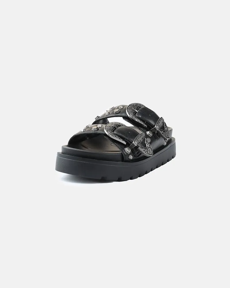 Buffalo Raya Ari West Leder Damen Schwarz Sandalen Schwarz
