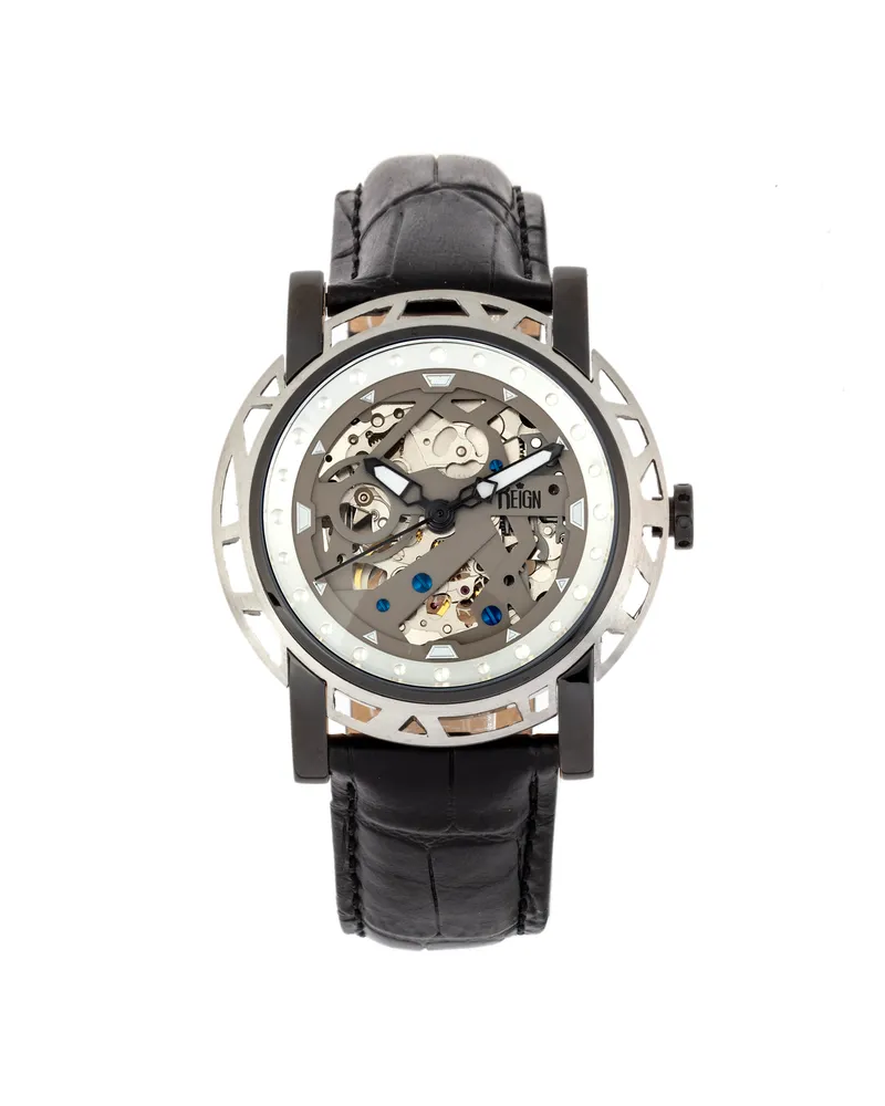 Reign Stavros Automatik-Skelett-Lederarmbanduhr Anthrazit