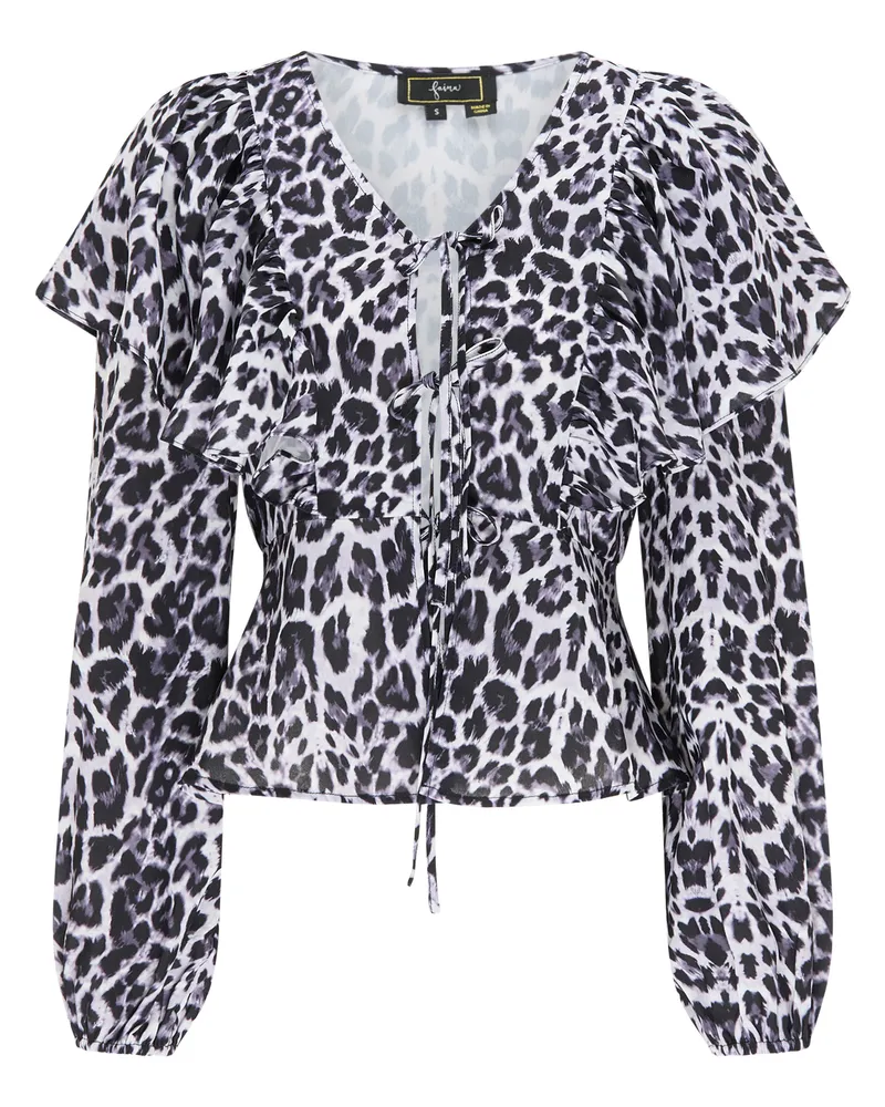 FAINA Bluse Damen Schwarz Weiss Leo Animal-print