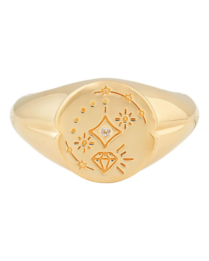 cai Ring 925 Silber vergoldet Siegelring rund Tattoo Gold