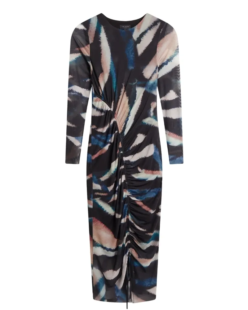 Ted Baker Ellylou figurbetontes Mesh-Kleid mit Print und Raffungen - Schwarz Schwarz