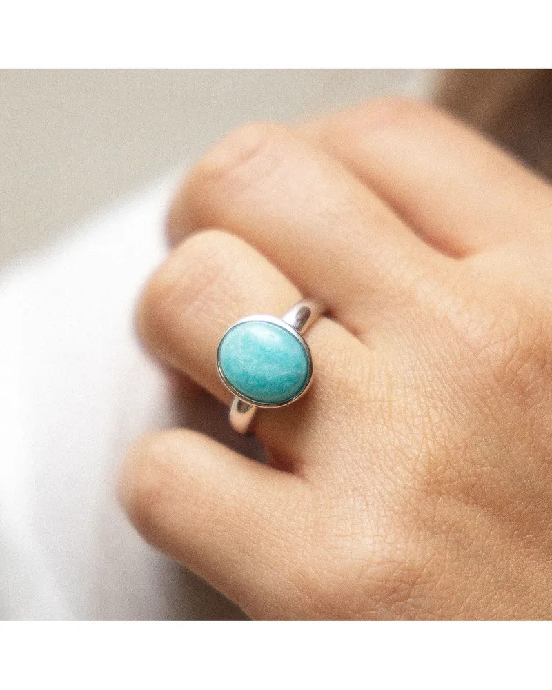 ZEEme Gemstones Ring 925 Silber, rhodiniert, mit echtem Amazonit - Silber Silber