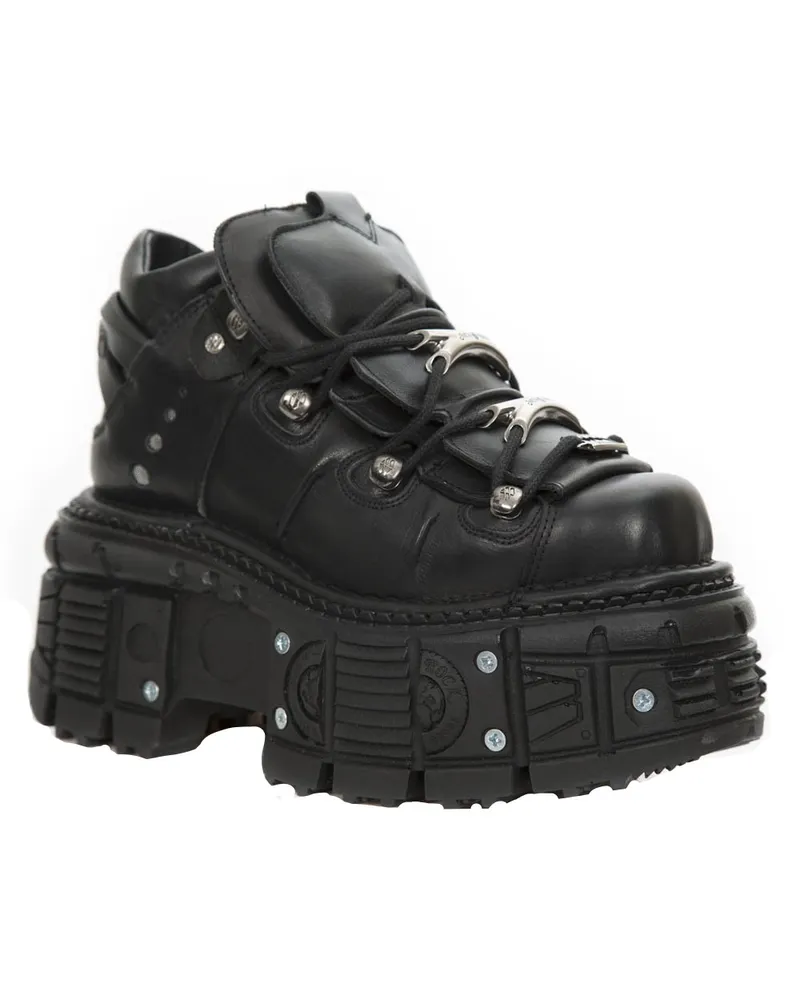 New Rock Unisex-Gothic-Stiefel aus schwarzem Metallic-Leder - M-TANK106-C2 Schwarz