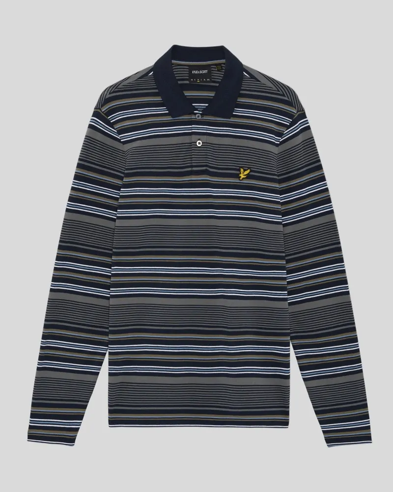 Lyle & Scott Langarm-Poloshirt mit mehrfarbigen Streifen Marineblau