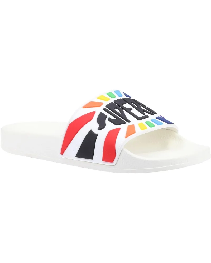 Superga Damen Pantolette Mehrfarbig Logo Sandalen Weiß 34786 Weiß