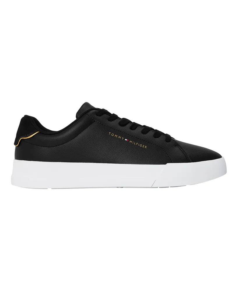 Tommy Hilfiger Pebble Grain Court" Sneaker für Herren, Leder (Schwarz/Gold Schwarz