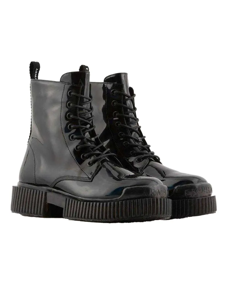 Armani Exchange Springerstiefel für Damen, flach geformter Absatz (Schwarz Schwarz