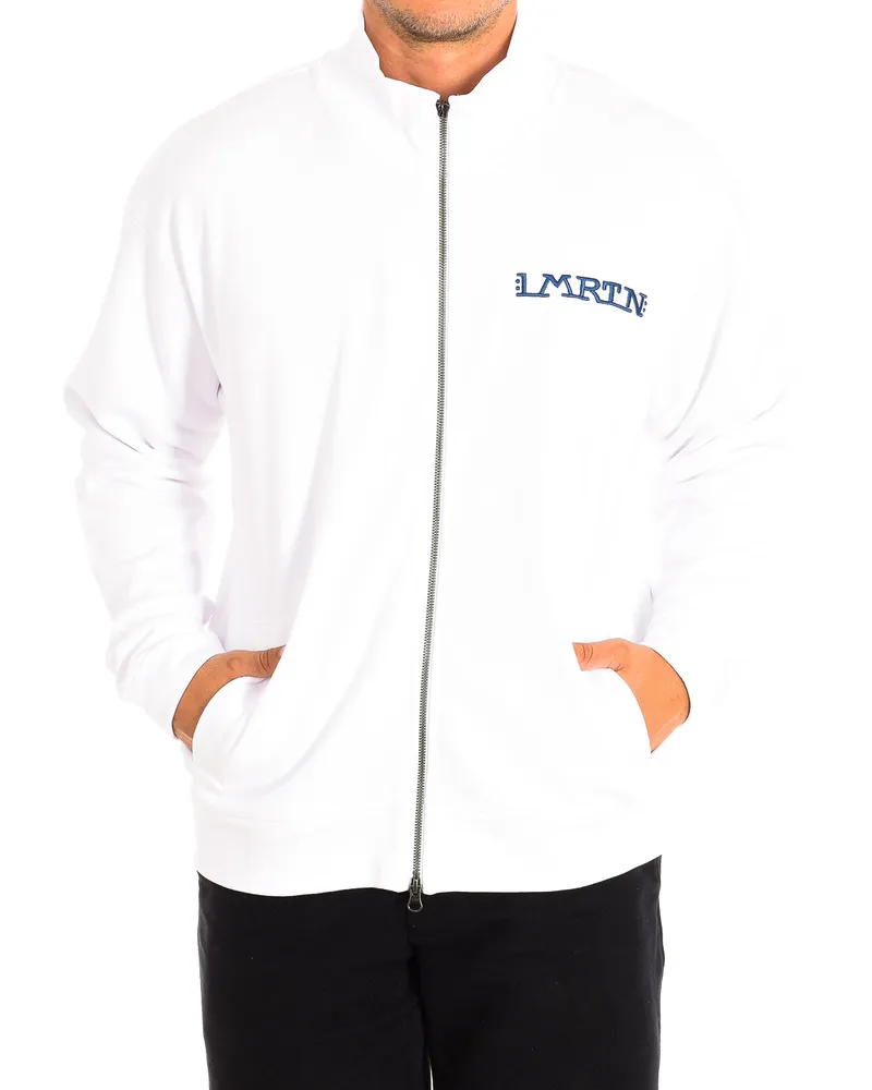 La Martina TMF601-FP533 Herren-Kapuzenpulli mit Reißverschluss Weiß