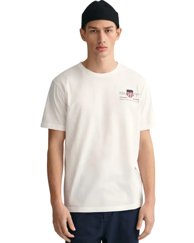 Gant Herren T-Shirt mit gesticktem Archiv-Schild Weiß