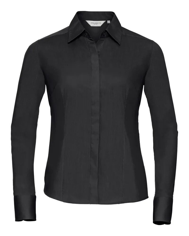 Russell Athletic Russell Collection Damen/Damen Langarmhemd aus pflegeleichter Poly-Baumwolle aus Popeline (Schwarz Schwarz