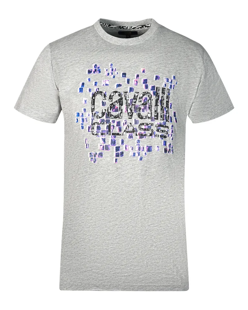 Roberto Cavalli Skalen Design Logo Graues T-Shirt Grau