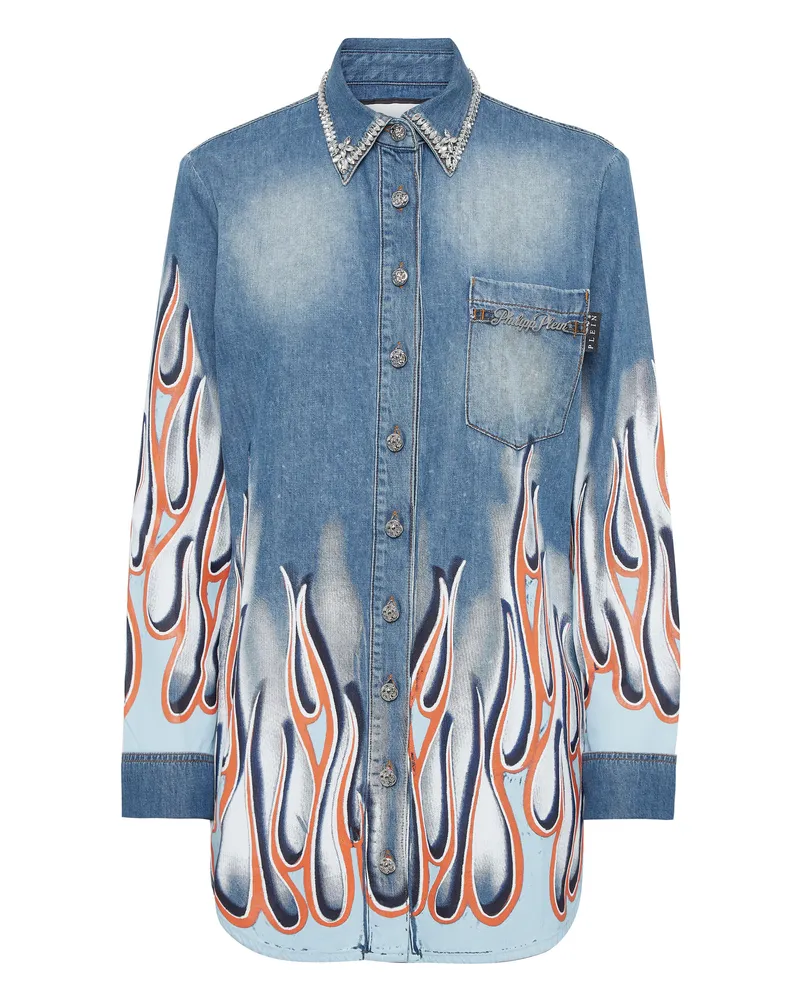 Philipp Plein Jeanshemd Racing Blau