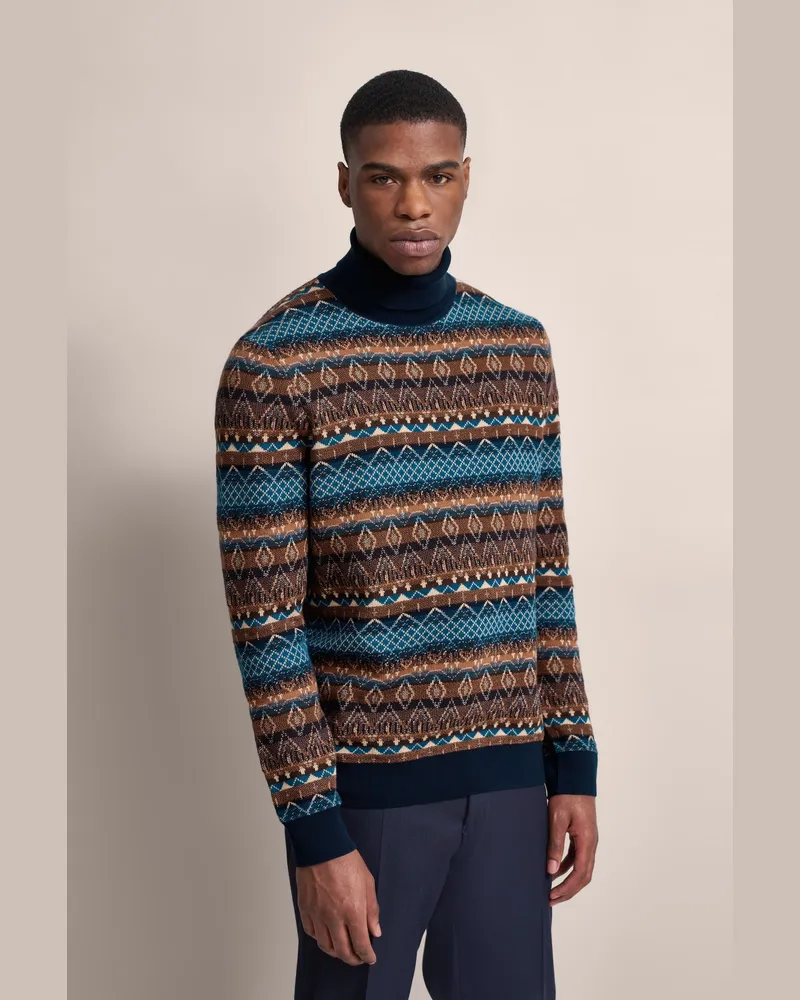 Bugatti Herren Rollkragenpullover mit Multicolor-Muster Braun