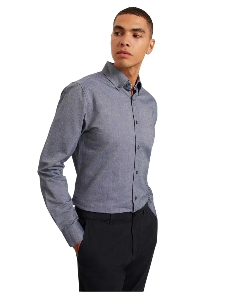 Ted Baker Herren-Oxford-Hemd mit normaler Passform, langen Ärmeln und Knopfleiste (Marine Marineblau
