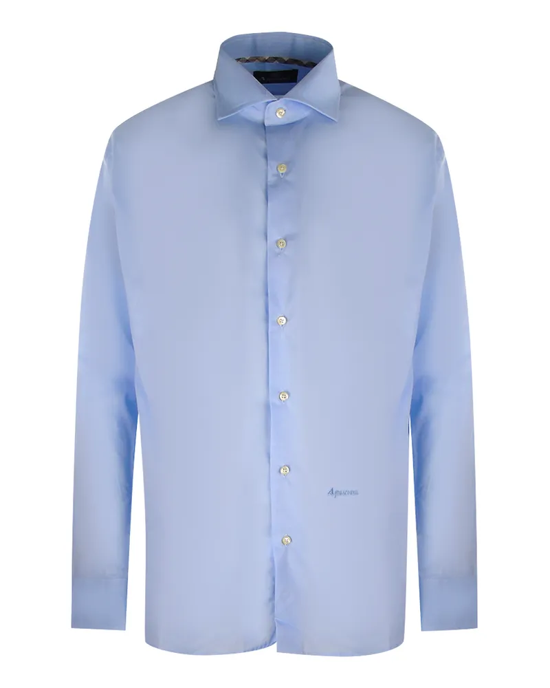 Aquascutum Plain Langarm-Hemd in Weiss mit Markenlogo Hellblau