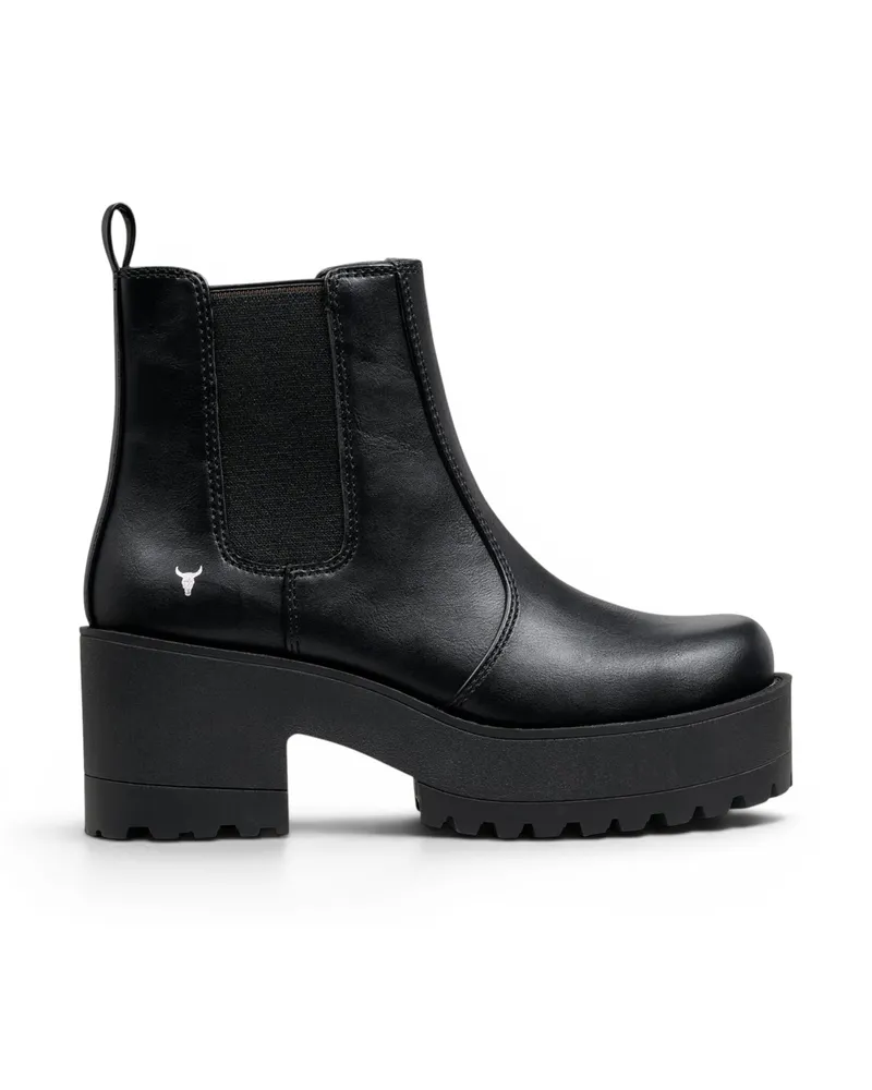 WINDSOR SMITH Windsormsith Damen-Schwarze, dicke Plateau-Chelsea-Stiefel – Evolve Schwarz