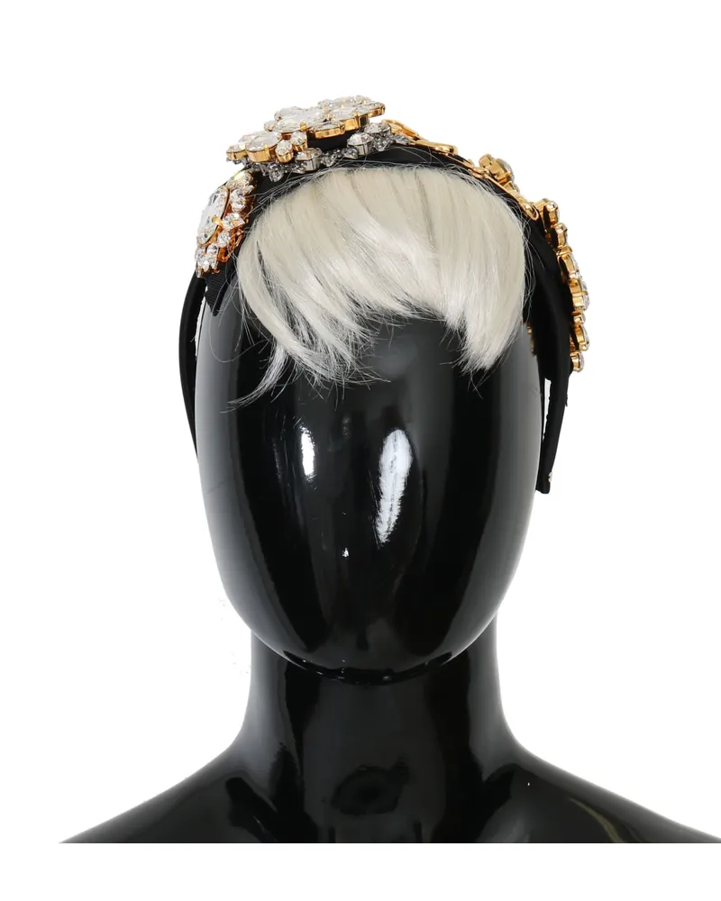Dolce & Gabbana Schwarzes Kristall Weißes Haar Friseurs Headband Diadem Schwarz