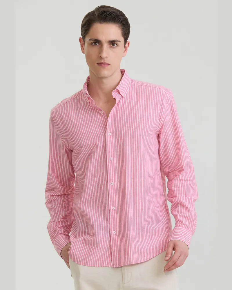 Felix Hardy Hemd Gestreiftes Langarm Hemd Rosa