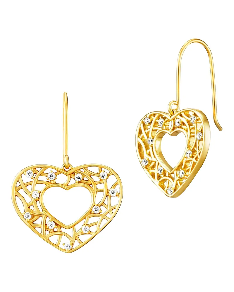 Julie Julsen Ohrhänger 925/- Sterling Silber vergoldet  Herz insgesamt 22 Zirkonia Gold
