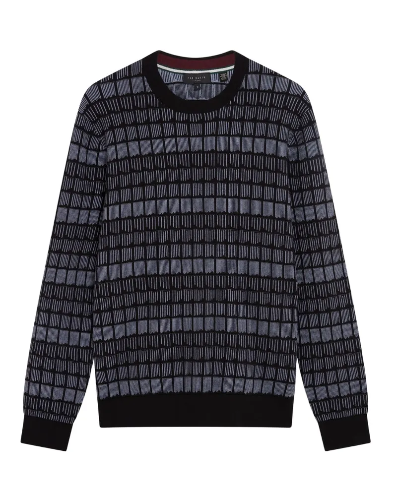 Ted Baker Osburn Regular Fit Jacquard-Pullover mit Rundhals - Schwarz Schwarz