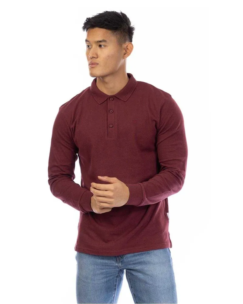 Peter Werth Poloshirt für Herren, bestickt, Langärmlig (Burgunderrot Bordeaux