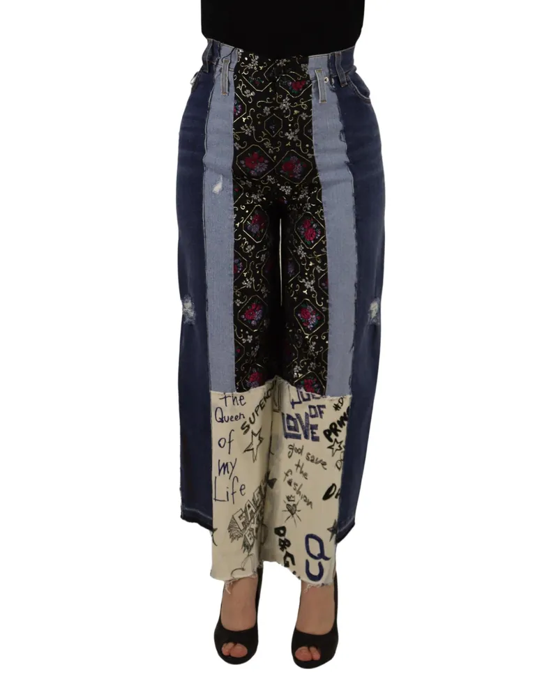 Dolce & Gabbana Mehrfarbige Patchwork DG Fashion Weite Damenjeans Mehrfarbig
