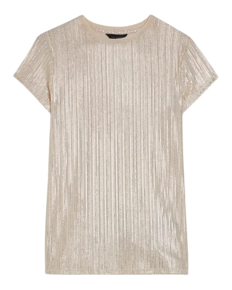 Ted Baker Katrino Metallic Kurzarm-t-shirt In Gold Mit Rundhalsausschnitt Creme