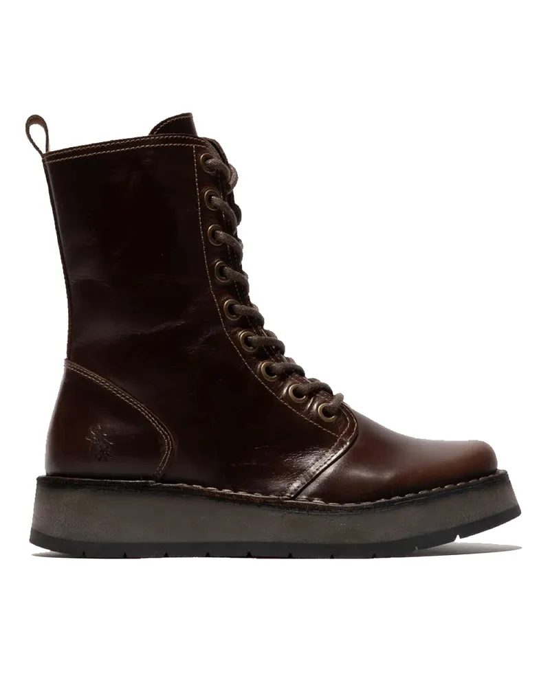 Fly London Damen RAMI043 Lässige Lederstiefeletten mit Schnürung, Braun Braun