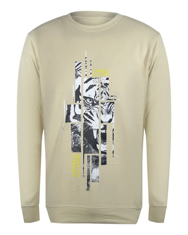 Roberto Cavalli Beiges Sweatshirt Mit Zersplittertem Tiger-logo Beige
