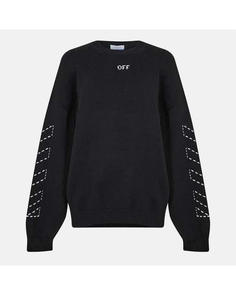 OFF-WHITE Herren  Bestickter Regular Fit Rundhals-Pullover in Schwarz/Creme Schwarz