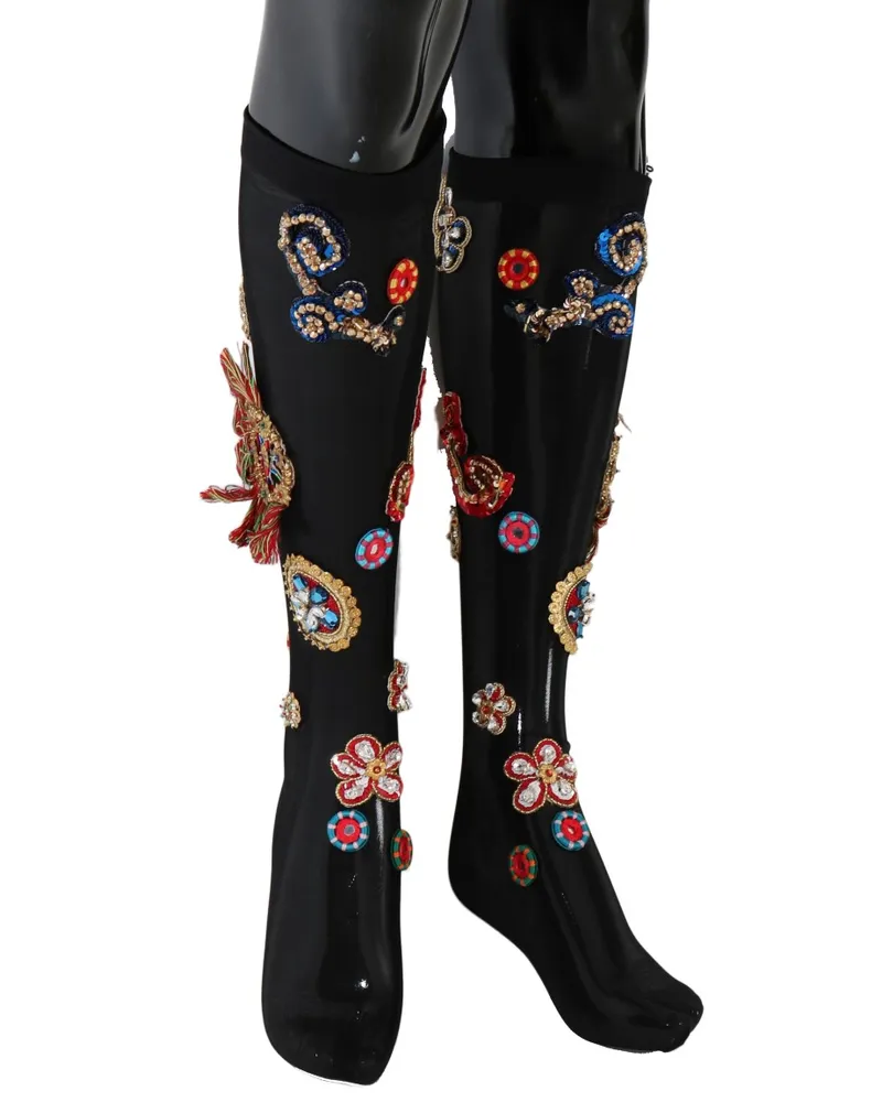 Dolce & Gabbana Elegante Veredelte Kristall Damenstrümpfe Schwarz