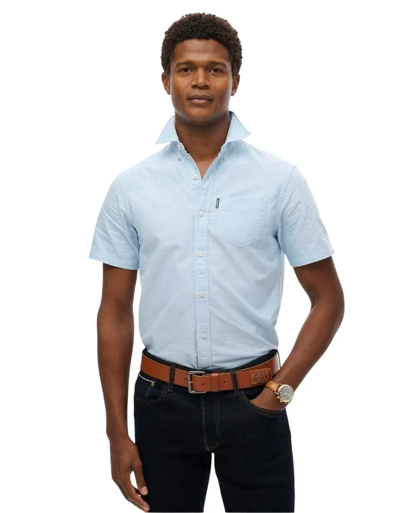 Superdry. Hemd für Herren, Regulär, kurzärmlig (Hellblau Blau