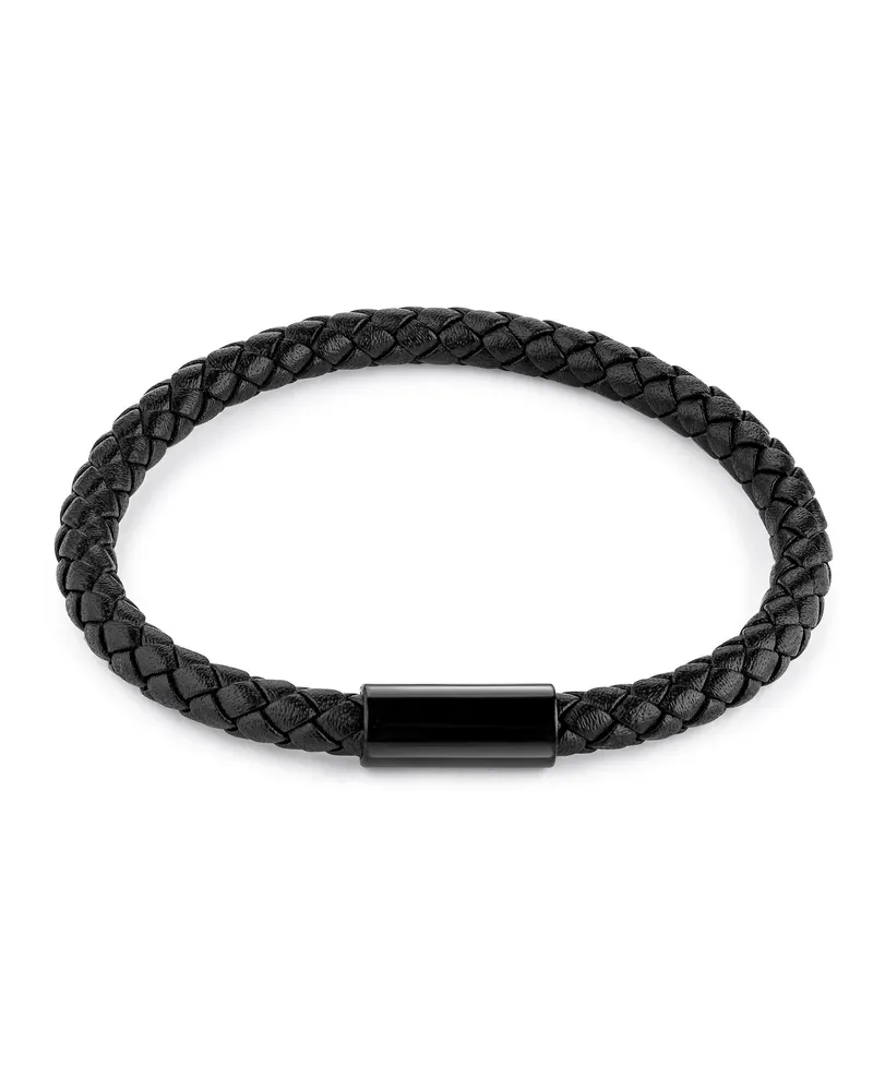 ZEEme Stainless Steel Armband Edelstahl Leder schwarz 21cm Schwarz