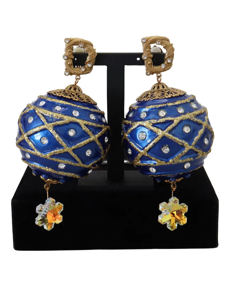Dolce & Gabbana Ornament Ball Ohrringe Blau und Gold Stil Dunkelblau