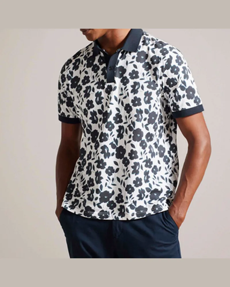 Ted Baker Herren  Baskets Polo mit floralen Allover-Druck in Ecru Ecru