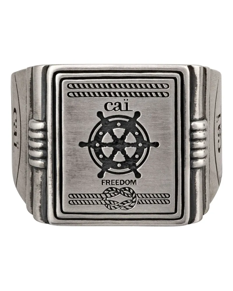cai Ring 925/- Sterling Silber Siegelring matt oxidiert Sailor Wappen Silber