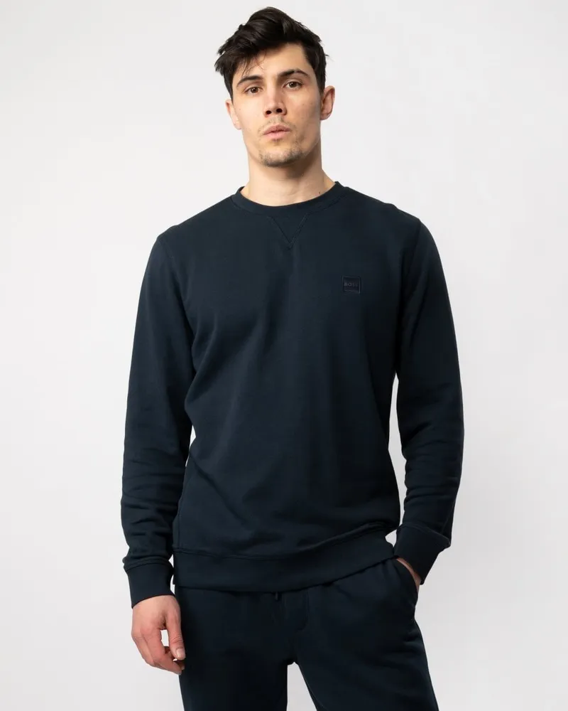 HUGO BOSS Westart Herren Sweatshirt mit Rundhalsausschnitt und Logo-Patch NOS Dunkelblau