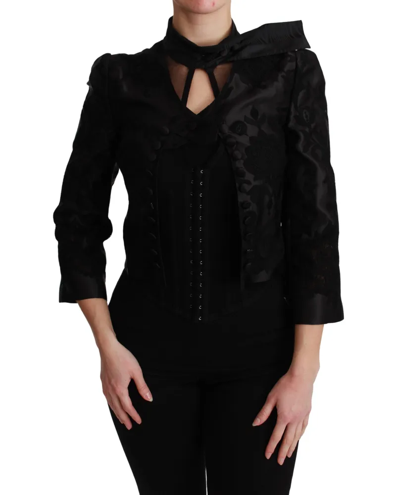 Dolce & Gabbana Schwarzer Blazer aus geblümtem Jacquard für Damen - Seidenjacke Mehrfarbig