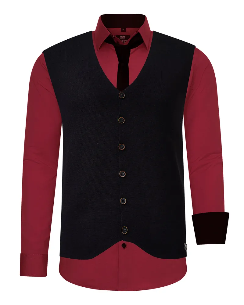 Rusty Neal Hemd mit Weste und Krawatte 3-teilig Bordeaux