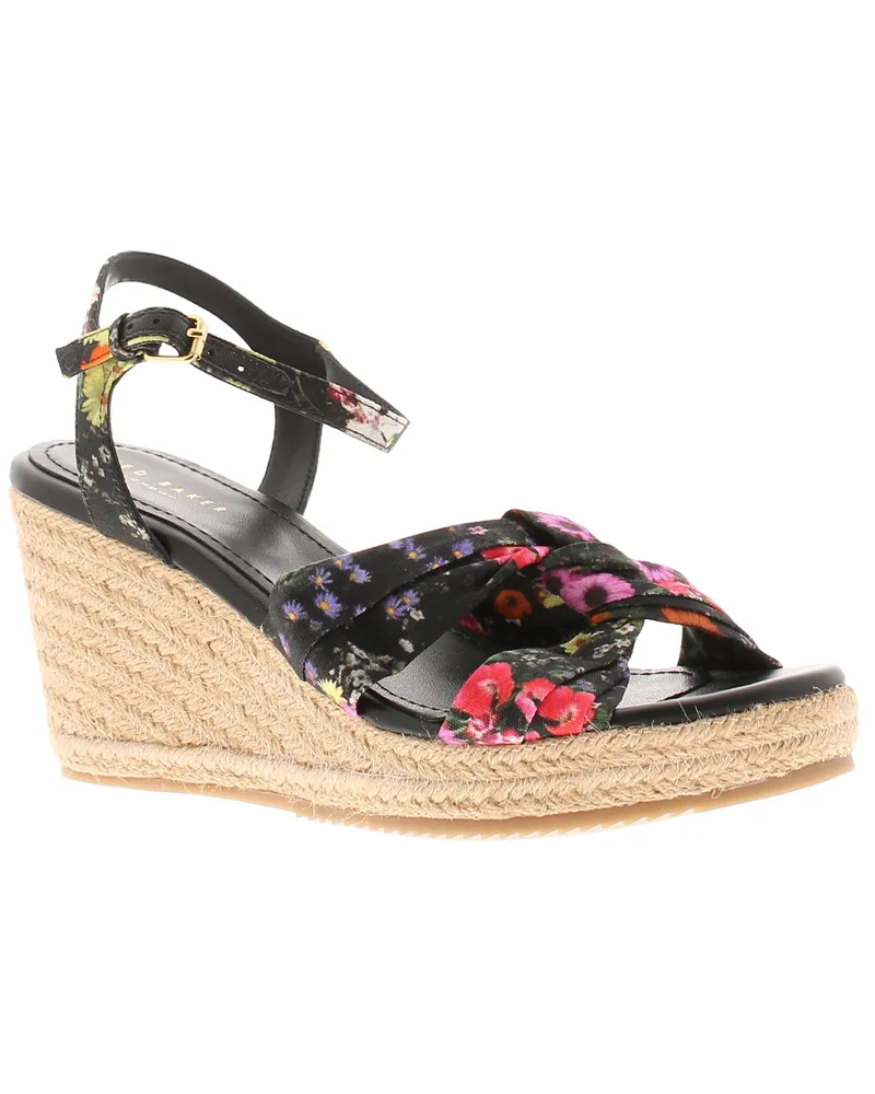 Ted Baker Damen Sandalen Cardima Espadrille Keilabsatz Floral Druck Schwarz Schwarz