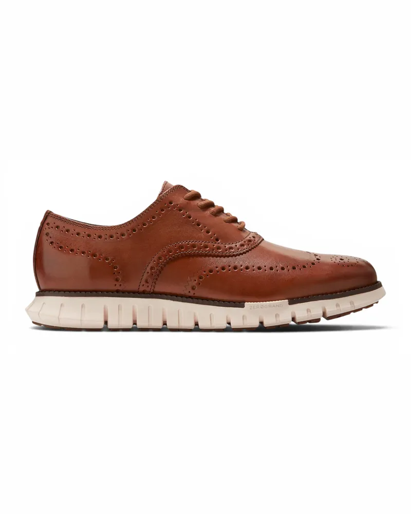COLE HAAN Herren ZeroGrand Wingtip Oxford Trainer Braune Lederschuhe - C39602 Cognac