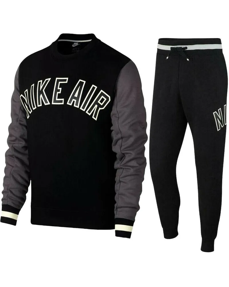 Nike Air Fleece Full Crewneck Trainingsanzug Set Schwarz Schwarz