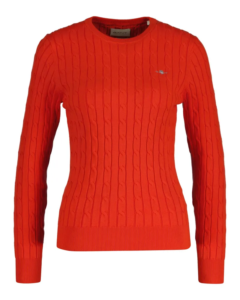 Gant Cable-Strickpullover mit C-Ausschnitt aus Stretch-Baumwolle - Rot Rot
