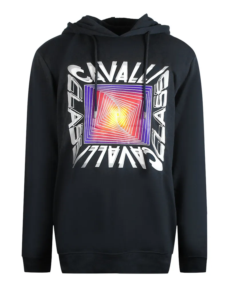 Roberto Cavalli Asymmetric Box Design Schwarzer Kapuzenpullover Schwarz