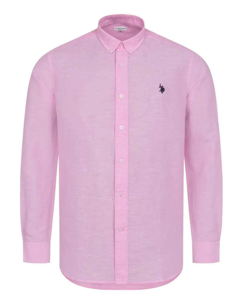 U.S. Polo Assn.  Herren Leinenhemd aus Leinen-Baumwollmix Rosa