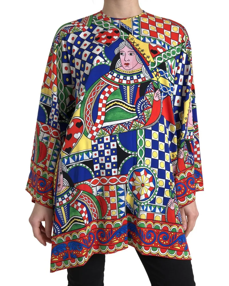Dolce & Gabbana Seidenbluse mit Spielkarten-Print Blau