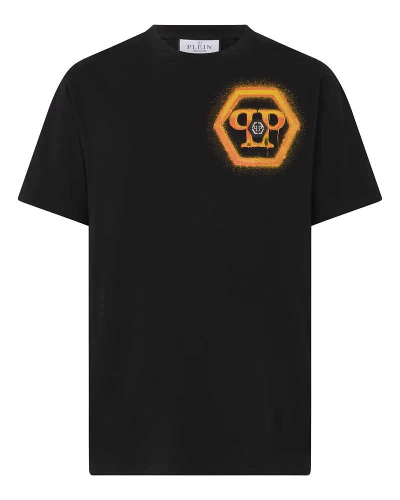 Philipp Plein Round Neck T-Shirt Spray Hexagon Schwarz
