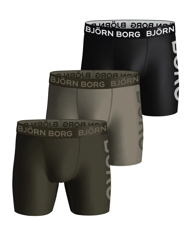 Björn Borg Björn Borg - 3er Pack Herren Performance Boxershorts | Sportunterwäsche Shorts - Grüner Mix Mehrfarbig