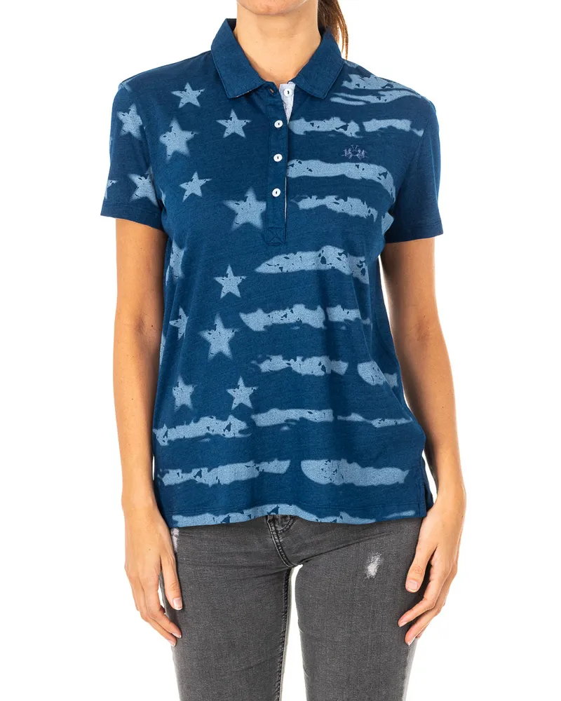 La Martina Kurzarm-Poloshirt für Damen mit Reverskragen LWP305 Blau