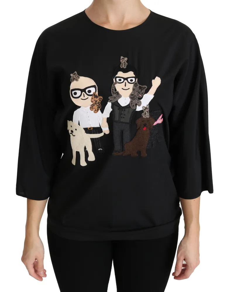 Dolce & Gabbana Schwarz #dgfamily Top T-Shirt Seidenbluse Mehrfarbig